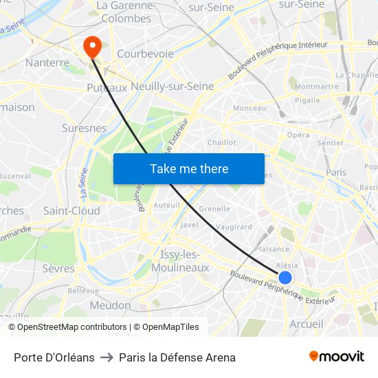 Porte D'Orléans to Paris la Défense Arena map