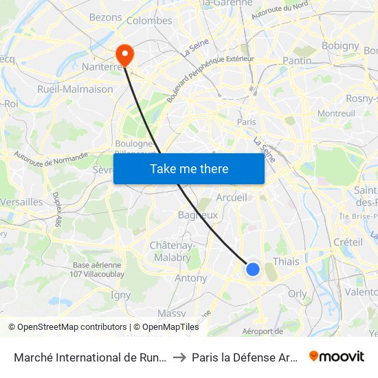 Marché International de Rungis to Paris la Défense Arena map