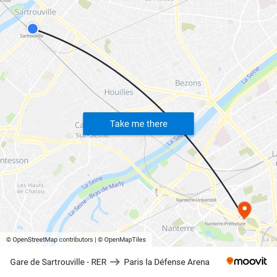 Gare de Sartrouville - RER to Paris la Défense Arena map