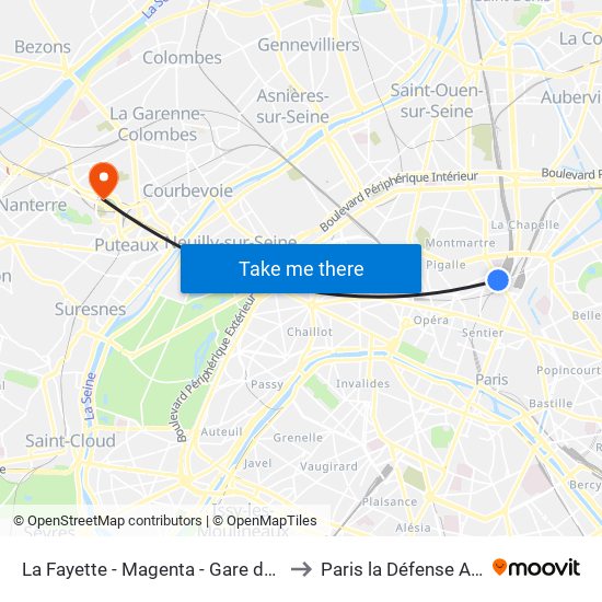 La Fayette - Magenta - Gare du Nord to Paris la Défense Arena map
