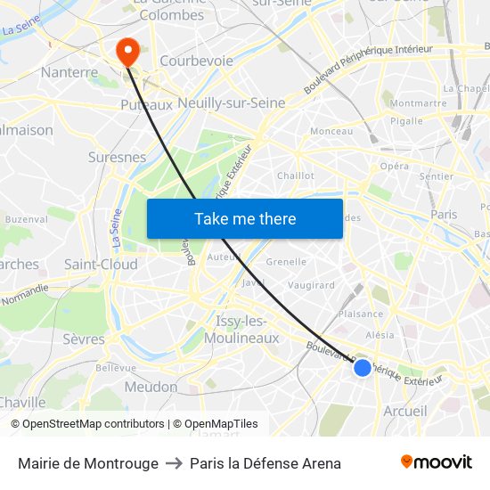 Mairie de Montrouge to Paris la Défense Arena map