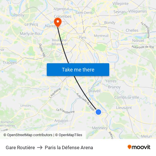 Gare Routière to Paris la Défense Arena map