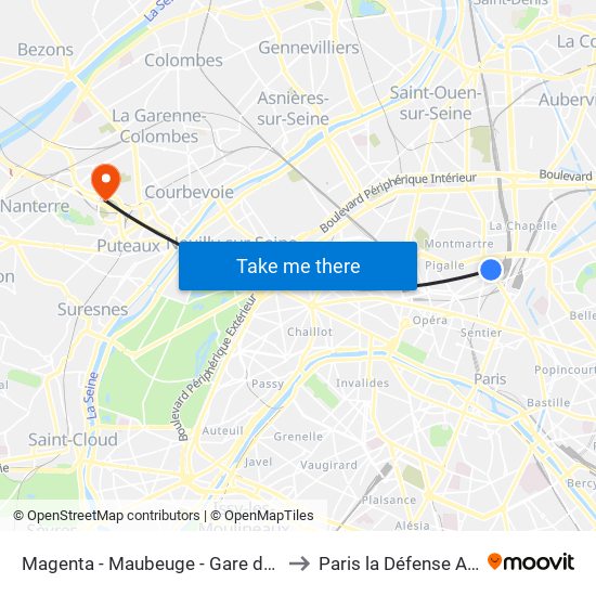 Magenta - Maubeuge - Gare du Nord to Paris la Défense Arena map