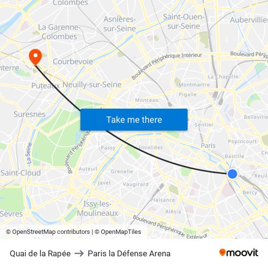 Quai de la Rapée to Paris la Défense Arena map
