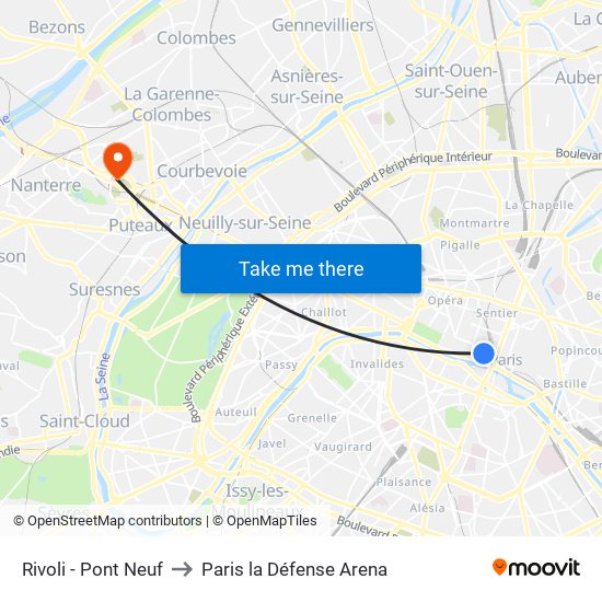 Rivoli - Pont Neuf to Paris la Défense Arena map