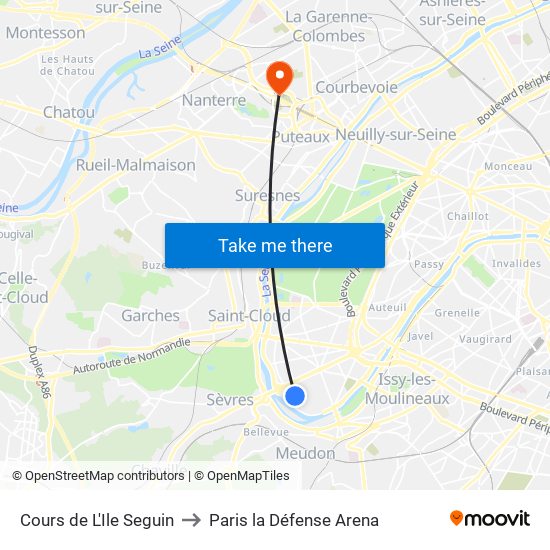 Cours de L'Ile Seguin to Paris la Défense Arena map