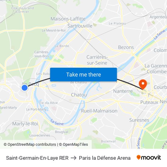 Saint-Germain-En-Laye RER to Paris la Défense Arena map