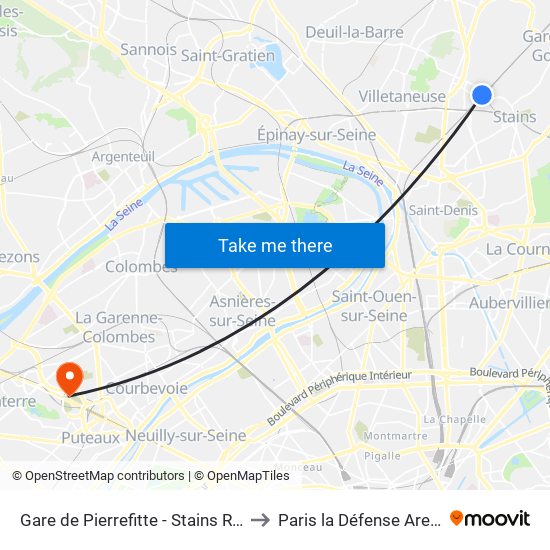Gare de Pierrefitte - Stains RER to Paris la Défense Arena map