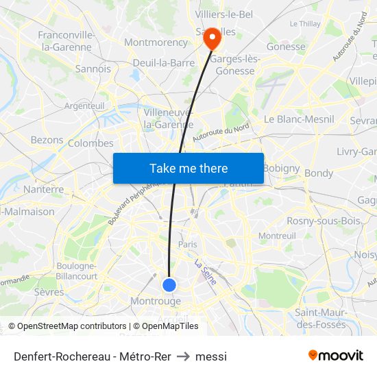 Denfert-Rochereau - Métro-Rer to messi map