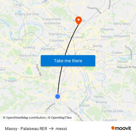 Massy - Palaiseau RER to messi map
