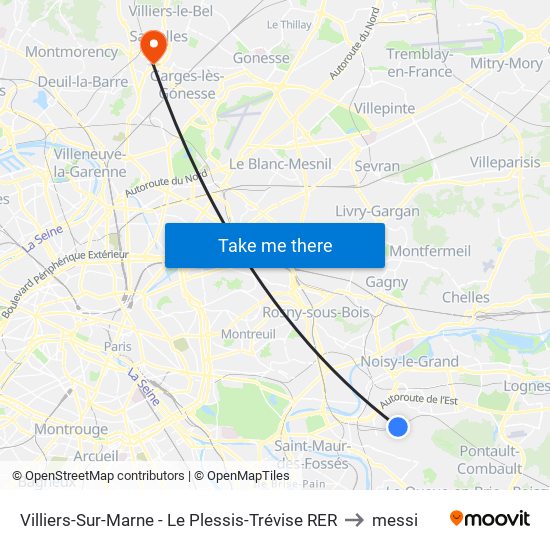 Villiers-Sur-Marne - Le Plessis-Trévise RER to messi map