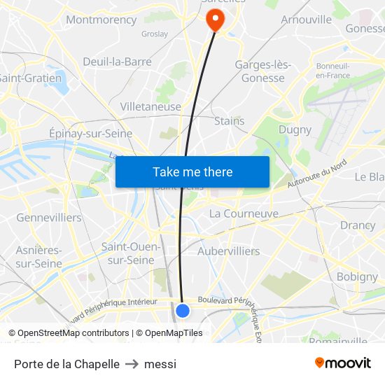 Porte de la Chapelle to messi map