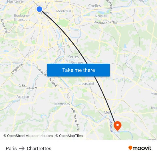 Paris to Chartrettes map