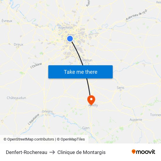 Denfert-Rochereau to Clinique de Montargis map