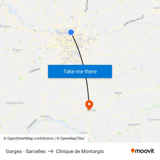 Garges - Sarcelles to Clinique de Montargis map