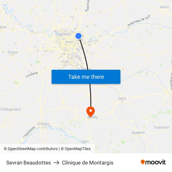 Sevran Beaudottes to Clinique de Montargis map