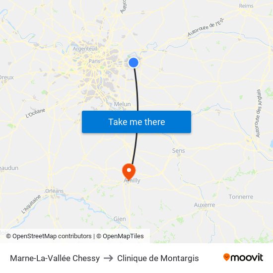 Marne-La-Vallée Chessy to Clinique de Montargis map