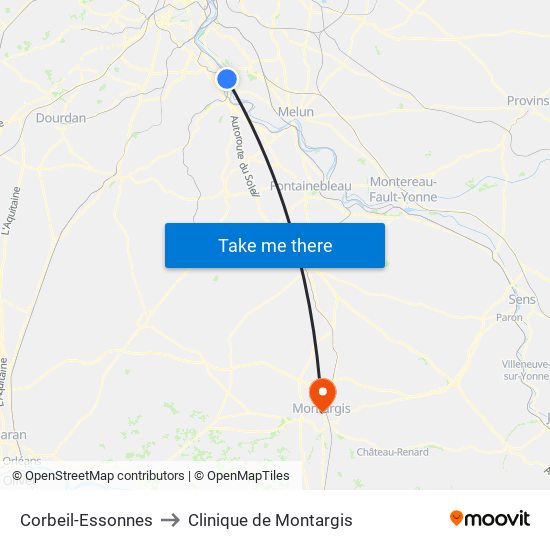 Corbeil-Essonnes to Clinique de Montargis map