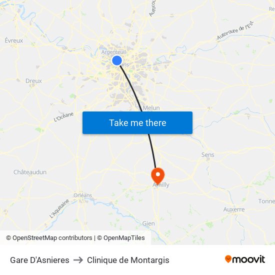 Gare D'Asnieres to Clinique de Montargis map