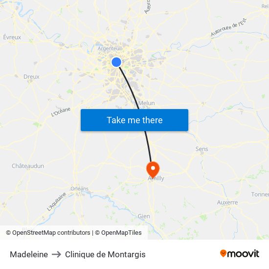 Madeleine to Clinique de Montargis map