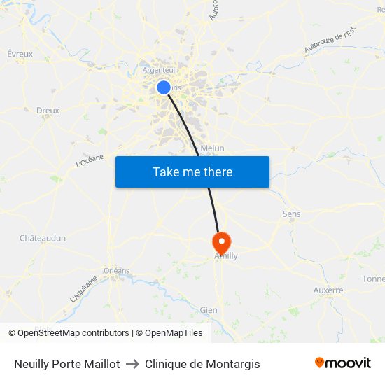 Neuilly Porte Maillot to Clinique de Montargis map