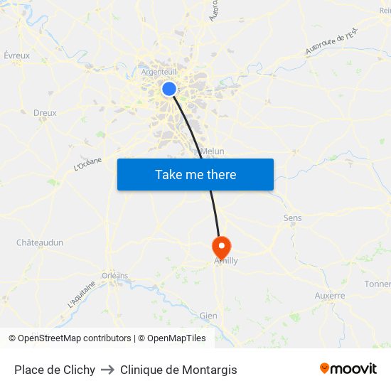 Place de Clichy to Clinique de Montargis map