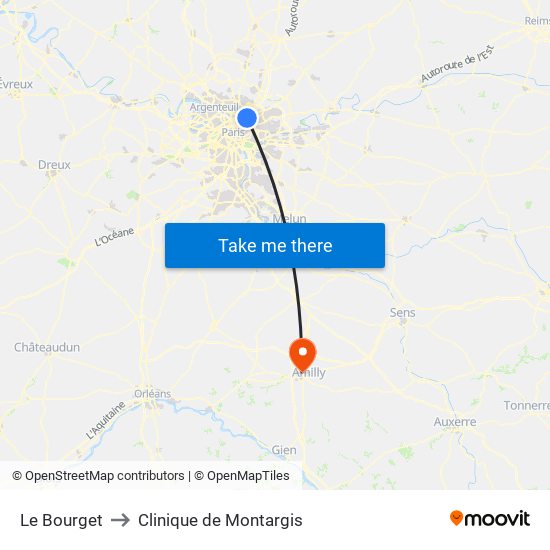 Le Bourget to Clinique de Montargis map