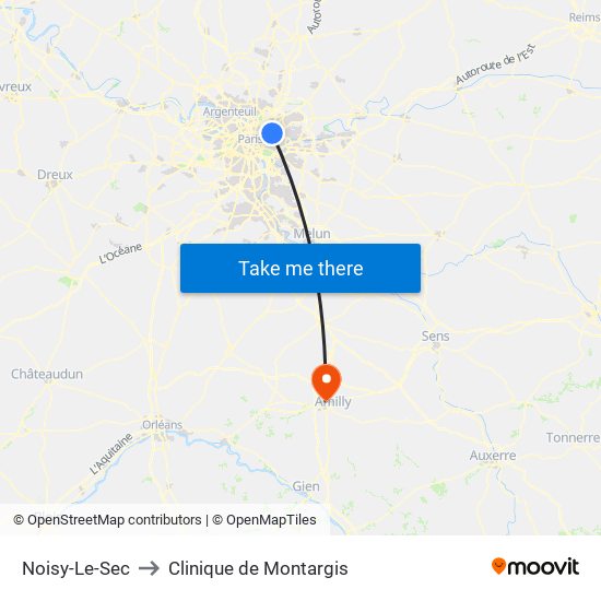 Noisy-Le-Sec to Clinique de Montargis map