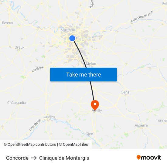 Concorde to Clinique de Montargis map