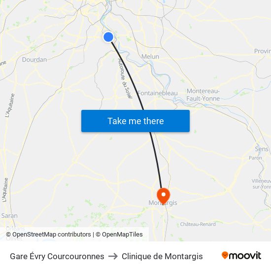 Gare Évry Courcouronnes to Clinique de Montargis map