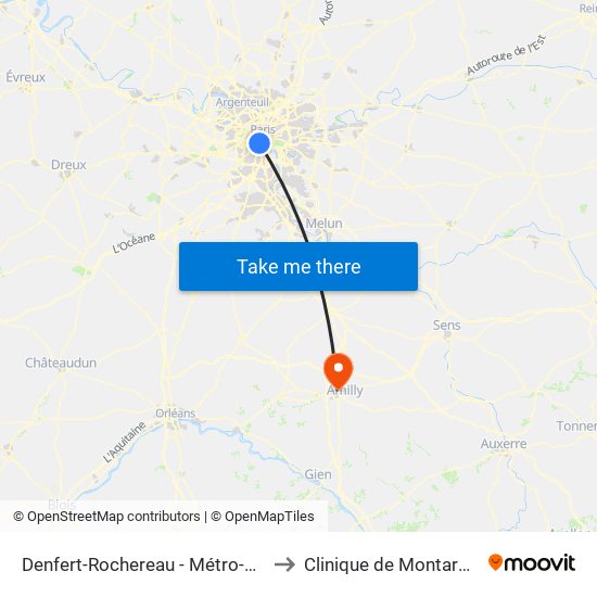 Denfert-Rochereau - Métro-Rer to Clinique de Montargis map