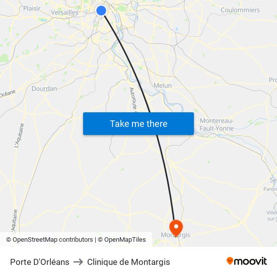 Porte D'Orléans to Clinique de Montargis map