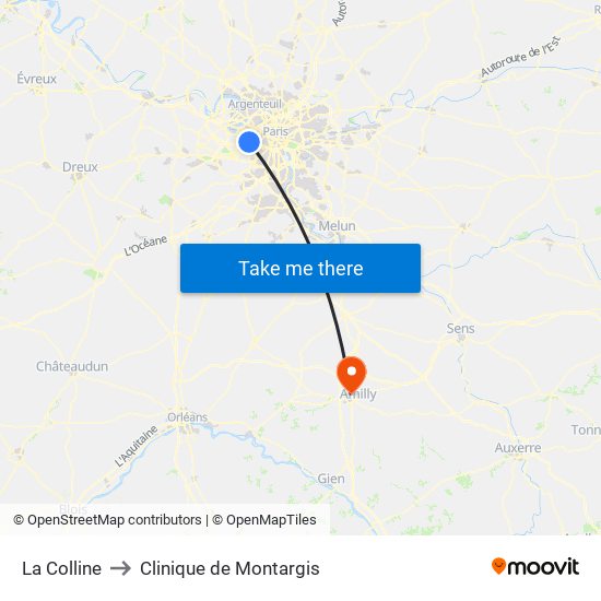 La Colline to Clinique de Montargis map