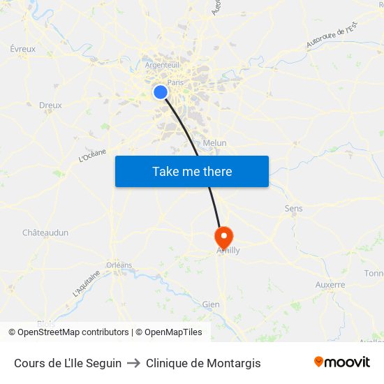 Cours de L'Ile Seguin to Clinique de Montargis map