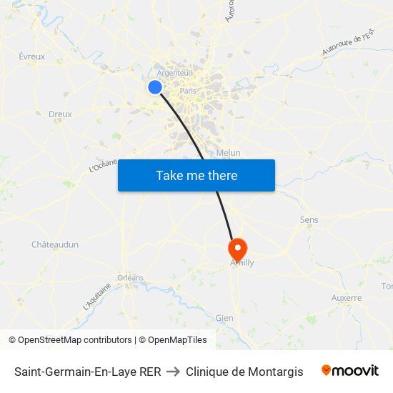 Saint-Germain-En-Laye RER to Clinique de Montargis map