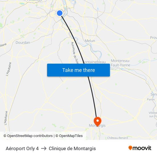 Aéroport Orly 4 to Clinique de Montargis map