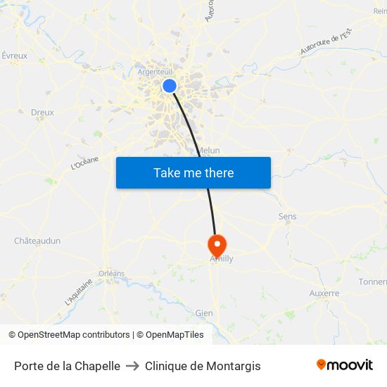 Porte de la Chapelle to Clinique de Montargis map
