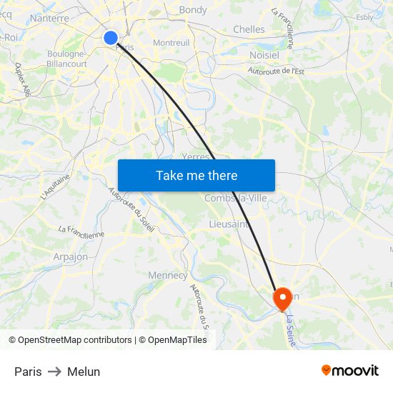 Paris to Melun map