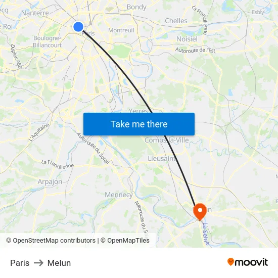 Paris to Melun map