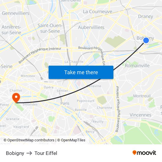 Bobigny to Tour Eiffel map