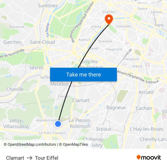 Clamart to Tour Eiffel map