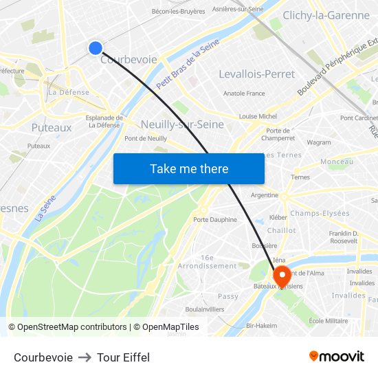 Courbevoie to Tour Eiffel map