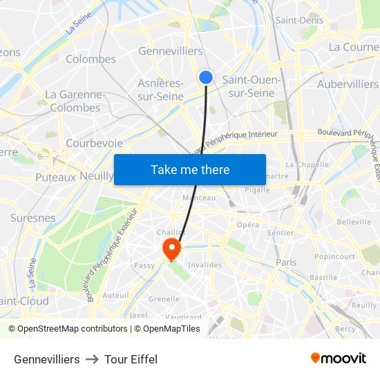 Gennevilliers to Tour Eiffel map