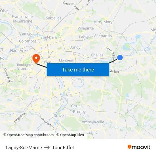 Lagny-Sur-Marne to Tour Eiffel map