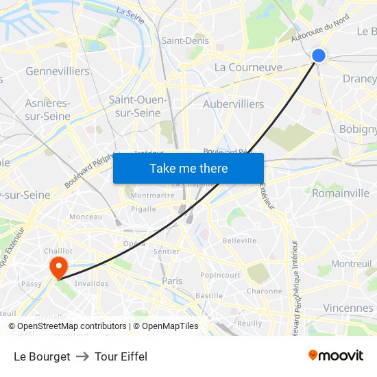 Le Bourget to Tour Eiffel map