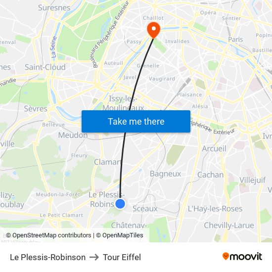 Le Plessis-Robinson to Tour Eiffel map
