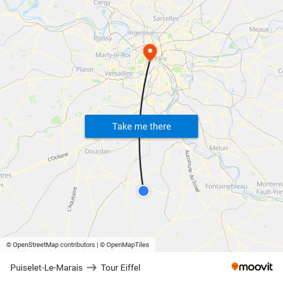 Puiselet-Le-Marais to Tour Eiffel map