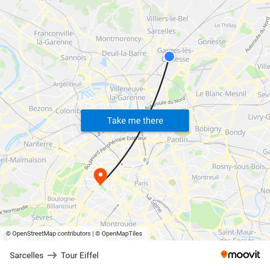 Sarcelles to Tour Eiffel map