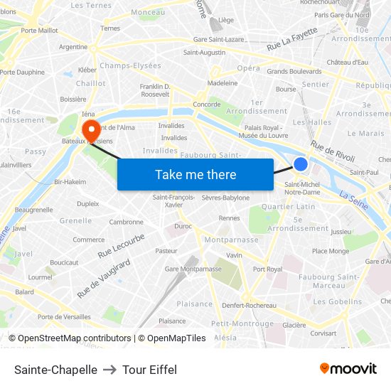 Sainte-Chapelle to Tour Eiffel map