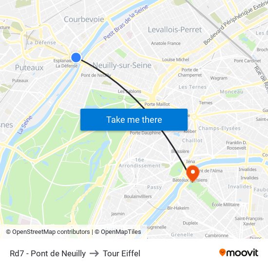 Rd7 - Pont de Neuilly to Tour Eiffel map